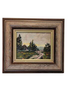 Landscape Pine Tree Acrylic Painting Signed Savannah 8 X 8 Framed